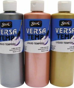 Flash Sale 😀 Sax Versatemp Heavy-Body Tempera Paint, Assorted Metallic Colors, Pint Set Of 3 ✨