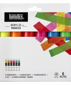 New 🥰 Liquitex Professional Wide Tip Paint Markers, Assorted Fluorescent Colors, Set Of 6 ❤️