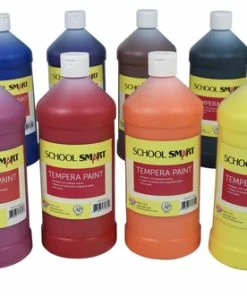 Wholesale 🧨 School Smart Tempera Paint Set, Assorted Colors, Quart Set Of 12 😀